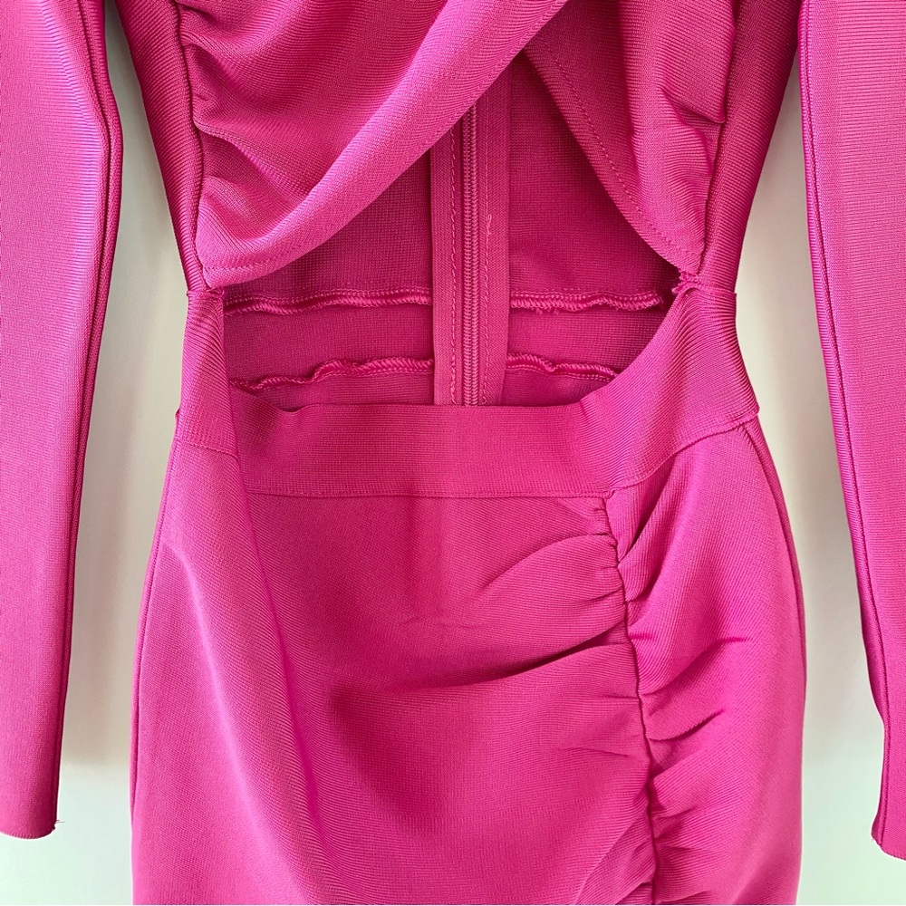 NWT AKIRA Cut Out Bandage Long Sleeve Midi Dress Dark Pink Small - Picture 7 of 16